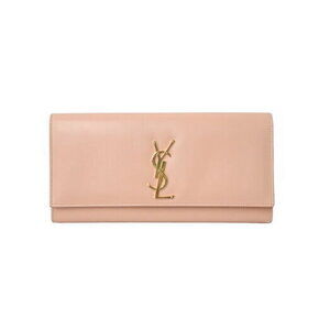SAINT LAURENT YSL logo clutch bag Salmon Pink leather